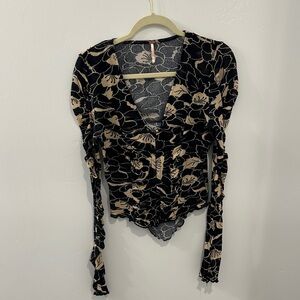 Floral dark navy and Tan Women's Top